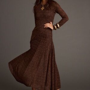 12th Tribe Tierra Brown Lace Long Sleeve Maxi Dress Size MM